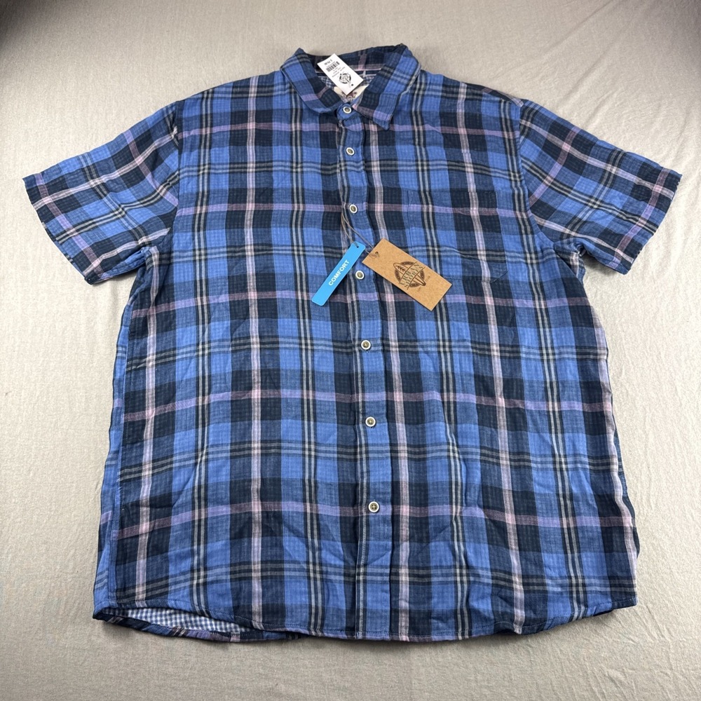 Urban Shores Shirt Mens XL Blue Plaid Short Sleeve Button Up Casual Cotton NEW